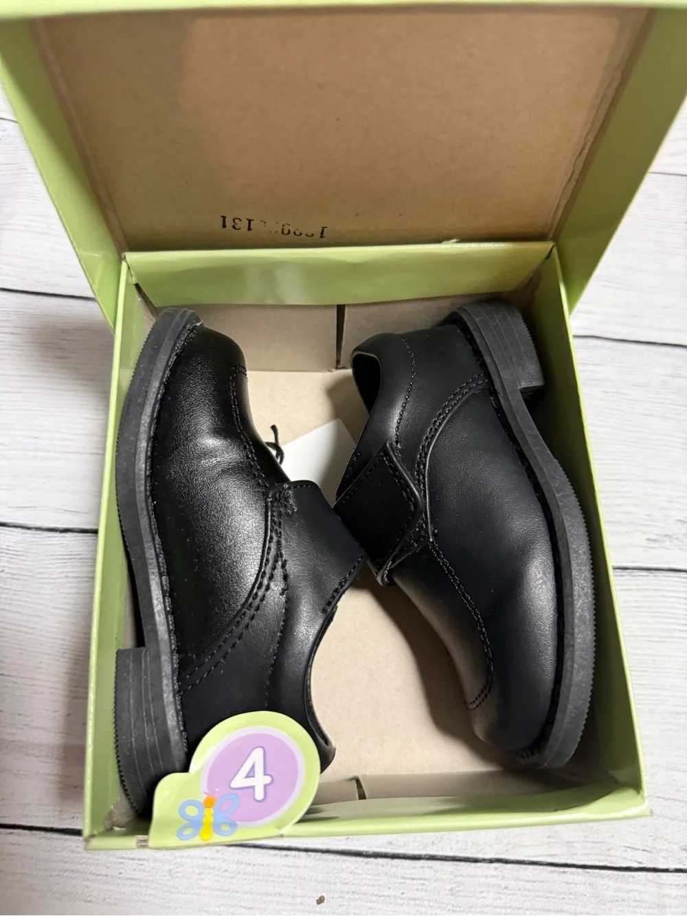 Toddler Boys Black Leather Dress Shoes with Hook-and-Loop Strap